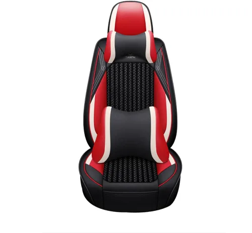 Juego completo de fundas de asiento de automóvil de lujo adecuadas para Sandero Stepway Ice Silk Weaving y asiento de cuero, juego completo de 5 Rojo