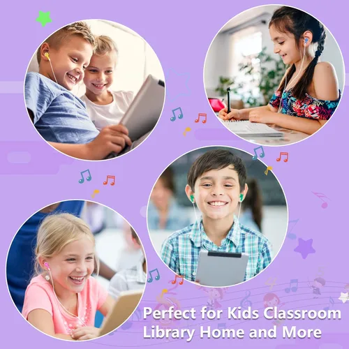 Miniatura 5 de Auriculares para niños a granel, paquete de 50 auriculares multicolor con cable al por mayor, perfectos para bibliotecas escolares, estudiantes