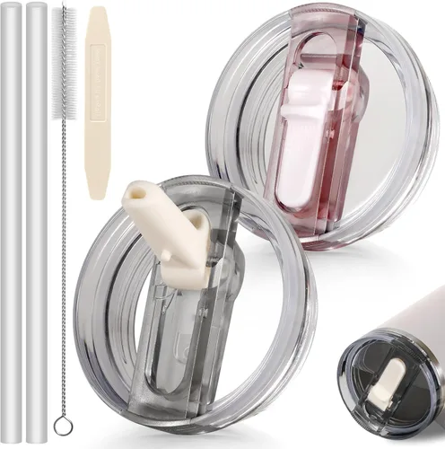 Miniatura 59 de 14 oz Tapa con popote abatible de repuesto para accesorios de vaso Stanley, 2 tapas antiderrames a prueba de derrames para vasos Stanley de 14 oz