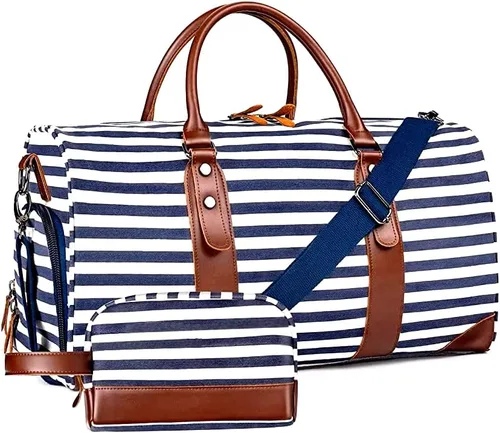 Oflamn Bolsa de fin de semana para mujer, bolsa de lona para la noche, bolsa de viaje grande, bolsa de viaje con compartimento para zapatos, juego
