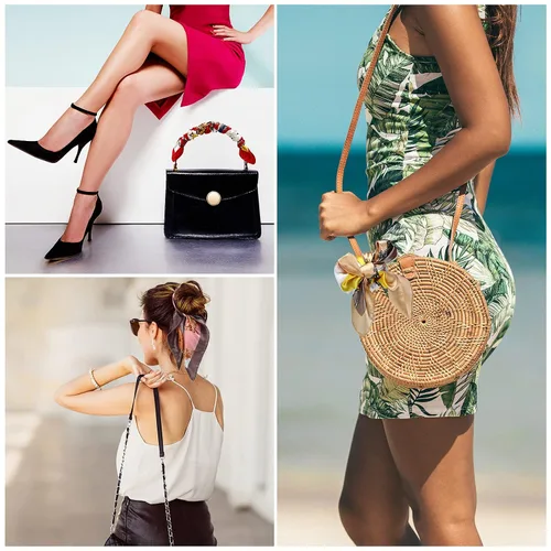 Miniatura 7 de Honoson 4 pañuelos de satén de 35 pulgadas para la cabeza grandes, cuadrados, sedosos, de satén, bohemios, para mujeres y niñas, Como se muestra
