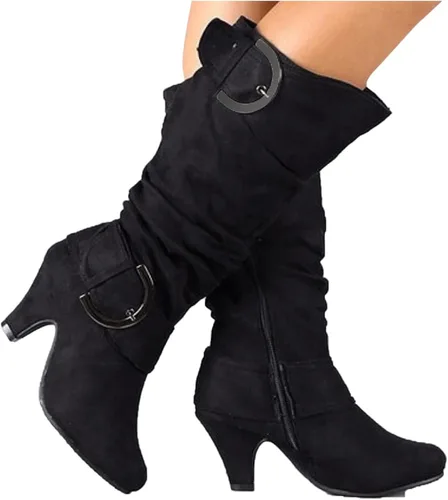 Miniatura 4 de Botas de media pantorrilla para mujer, botas de tacón bajo, con cremallera, clásicas, puntera puntiaguda, ligeras, botas de invierno de moda 2022