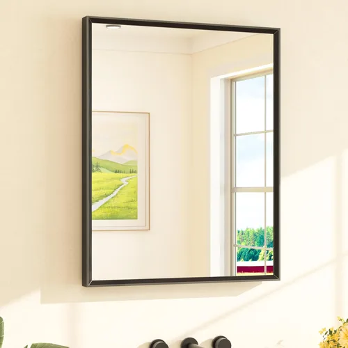 Miniatura 18 de TETOTE Espejo de Baño Dorado de 16" x 20" Latón Dorado Cepillado Rectangular con Marco Biselado Espejo de Tocador de Baño para Sobre el Lavabo