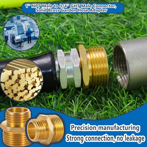 Miniatura 5 de Ceaeso Conector NPT macho de 1 pulgada a macho GHT de 3/4 pulgadas, adaptador de manguera de jardín de latón macizo, manguera de jardín de latón
