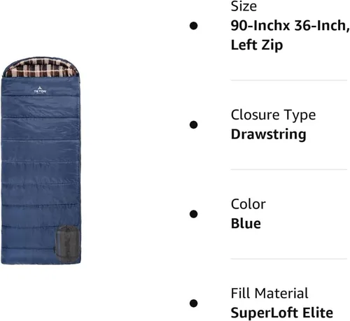 Miniatura 5 de TETON Celsius XL, -25, 20, 0 Degree - Saco de dormir duradero y cálido para adultos y niños. Camping hecho fácil y cálido. Saco de compresión Azul