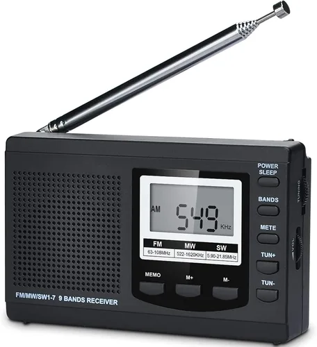 AM FM Radio de onda corta portátil con excelente recepción y retroiluminación, radios a pilas con reloj despertador y temporizador de sueño, pequeño