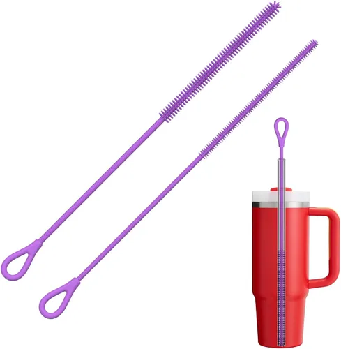 YOTIME Cepillo Limpiador de Pajitas de Silicona, 2 Piezas Cepillo Reutilizable para Pajitas Extra Largo para Limpiar Vaso con Mango y Pajitas de