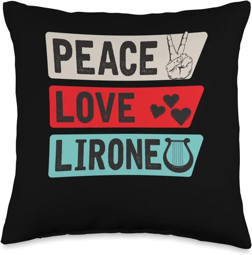 Lirone Lira Family Music Instrument Peace Love - Almohada de instrumento musical Lirone para guitarristas, 16 x 16 pulgadas, multicolor