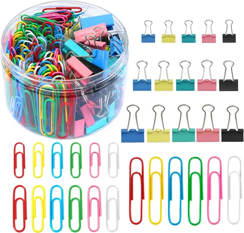 Juego de clips de papel para carpeta, clips grandes, medianos y pequeños, 320 clips de papel de colores y clips para carpeta, varios tamaños para el