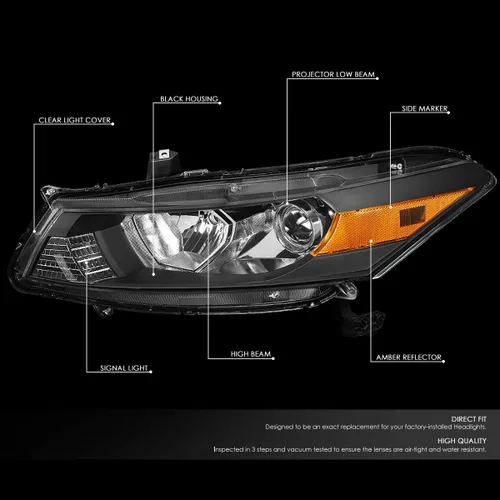 Miniatura 2 de DNA MOTORING Faros delanteros de proyector estilo OE compatibles con Honda Accord 2-Dr Coupe 08-12, negro/ámbar, HL-OH-HA082D-BK-AM-T2