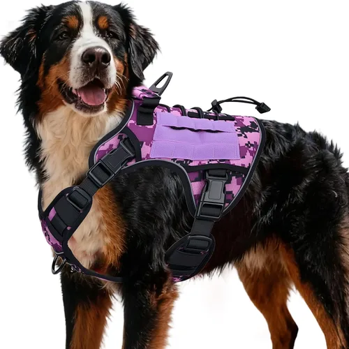 Miniatura 31 de Arnés táctico para perros grandes, chaleco reflectante ajustable sin tirones con sistema Molle, control de grado militar K9 para entrenamiento