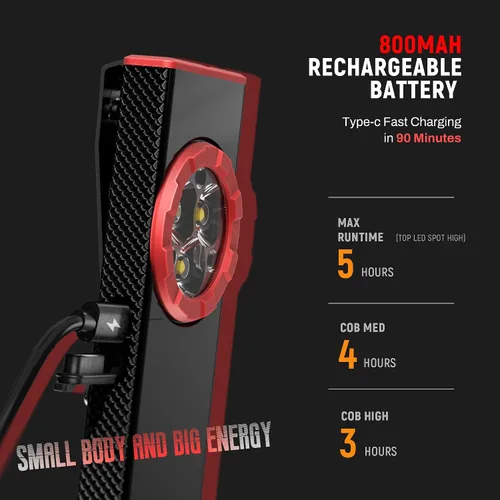 Miniatura 7 de Linterna EDC Lexall, linterna recargable de bolsillo plana de 800 lúmenes, linterna LED magnética con clip, luz de área mini regulable