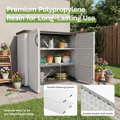 Miniatura 6 de Patiowell Armario de almacenamiento de plástico para exteriores de 26 pies cúbicos, cobertizo de almacenamiento horizontal impermeable