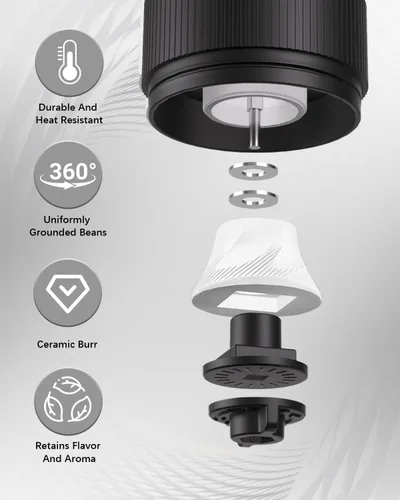 Miniatura 4 de Molinillo de café eléctrico portátil, molinillo de café automático con diseño de carga inalámbrica USB tipo C, ajustable de grueso a fino para Negro