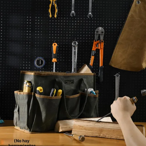 Miniatura 8 de Bolsa de herramientas de lona encerada resistente de 16 onzas, bolsa de herramientas de jardín Bolsa portátil de almacenamiento de herramientas