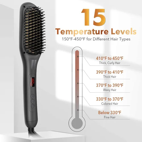 Miniatura 3 de Cepillo alisador de cabello, peine iónico para alisado de cabello para salón en casa, cepillo caliente con 15 temperaturas para uso universal