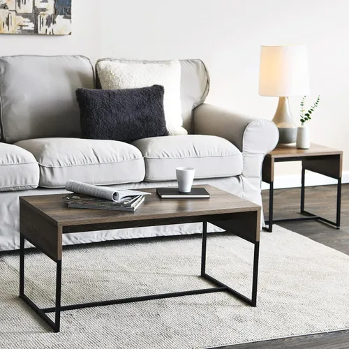 Miniatura 2 de Household Essentials Mesa de centro de grano Ashwood con base de hierro negro