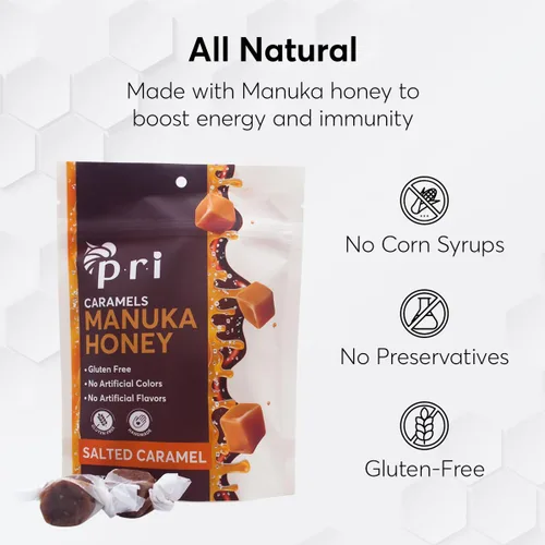 Miniatura 3 de P.R.I Caramelos salados con miel de Manuka, dulce y masticable, todo natural, 4 onzas