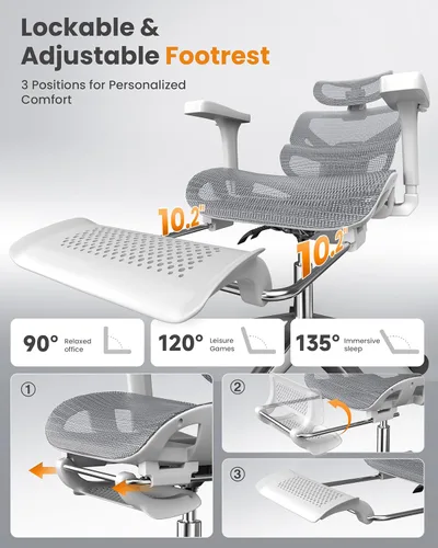 Miniatura 4 de naspaluro Silla de oficina ergonómica, silla de escritorio de malla con respaldo alto, capacidad de 350 libras, soporte lumbar, reposacabezas