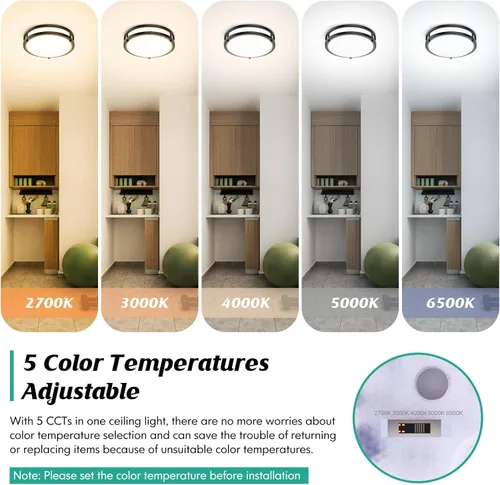 Miniatura 3 de Lámpara de techo empotrada negra, 30 W, 4000 lm, 5CCT, regulable, accesorio de lámpara de techo LED, 2700 K/3000 K/4000 K/5000 K/6500 K, ajustable