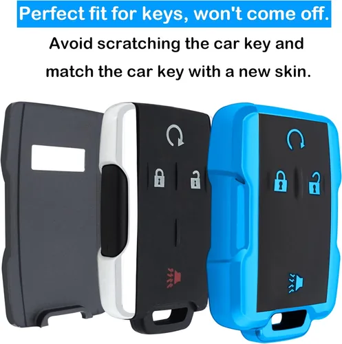 Miniatura 4 de Kirsnda Funda para llavero Chevrolet con hebilla de metal, carcasa de TPU suave para llave/piel, 4 botones para GMC chevy Colorado Silverado Azul