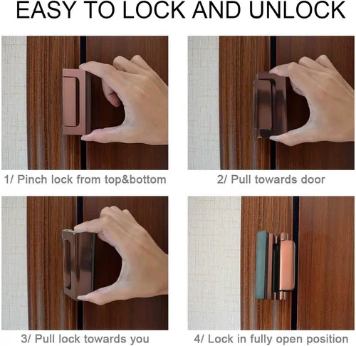 Miniatura 5 de Paquete de 2 cerraduras de refuerzo de puerta con 8 tornillos, cerradura de puerta de seguridad para el hogar para niños pequeños, cerradura