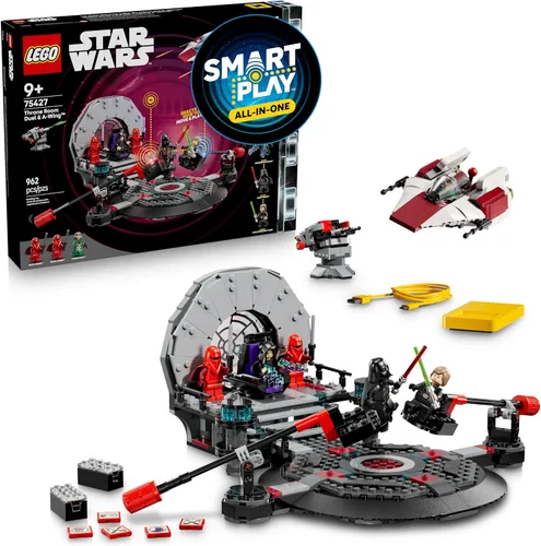 LEGO Star Wars SMART Play: Duelo en la sala del trono y juguete de construcción interactivo A-Wing - Set todo en uno - Reacciona a cómo te mueves y