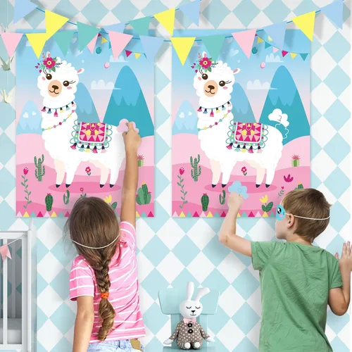 Miniatura 2 de NEBURORA Paquete de 2 pósteres grandes de 21 x 28 pulgadas con 48 calcomanías con temática de llama, suministros de fiesta de cumpleaños para niñas