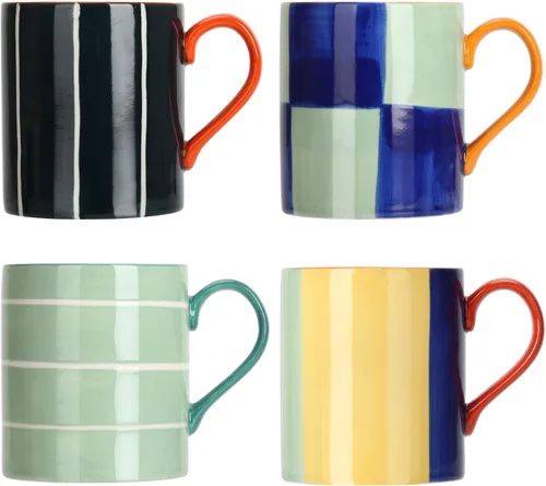 Koja Elegante juego de tazas de cerámica de porcelana grande pintadas a mano de 16 onzas. 4 tazas decorativas. Paquete de regalo colorido.