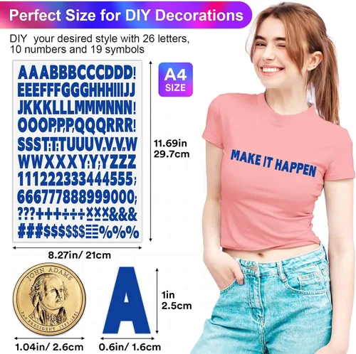 Miniatura 2 de 10 hojas, 1660 piezas de letras y números para planchar, letras de vinilo de 1 pulgada en 5 colores con letras de transferencia térmica A-Z, números