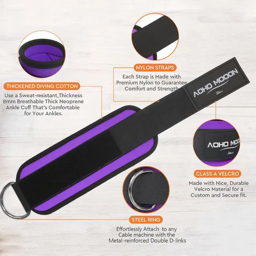 Miniatura 19 de AOHO MOOON Correas de tobillo ajustables y cómodas para máquinas de cable para mujeres, correa de pierna para gimnasio, tobillera para glúteos, Azul