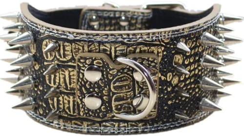 Miniatura 5 de Collar de perro de piel sintética con tachuelas afiladas de 3 pulgadas para entrenamiento, deportes, caminar, talla M, L, XL, para pitbull, Leopardo