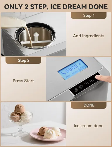 Miniatura 5 de COUPLUX Máquina para hacer helados, máquina de helado de 2.1 cuartos de galón de congelación más rápida con compresor integrado, fácil de operar