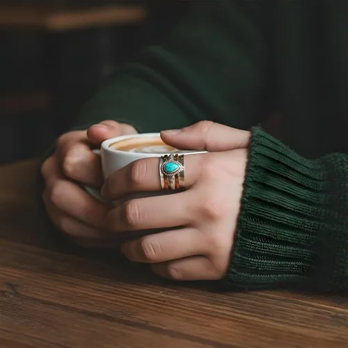 Miniatura 4 de Anillos de turquesa para mujeres y hombres, chapado en plata de ley, joyería bohemia, vintage, natural, delicada, occidental, anillos de piedra