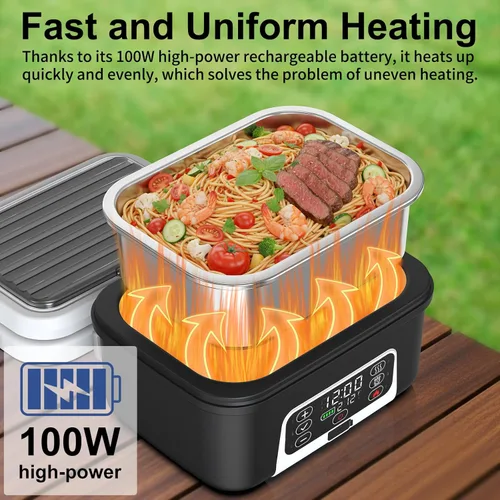 Miniatura 4 de Lonchera eléctrica inalámbrica con calefacción, 1.5L - 6.3 tazas, 20000 mAh, 100 W, recargable, calentador de alimentos inteligente con divisor