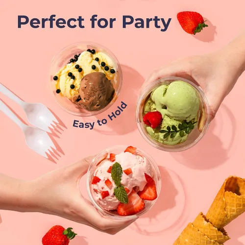 Miniatura 6 de Fit Meal Prep [Paquete de 50] Vasos de postre de plástico transparente de 5 onzas con tapas de cúpula y tenedores, tazas de parfait desechables