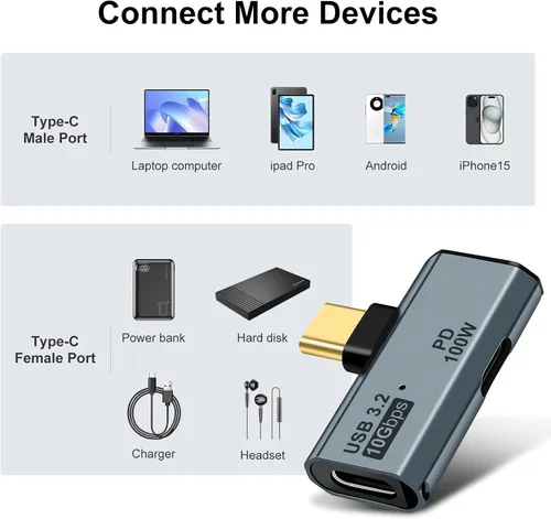Miniatura 6 de Adaptador USB C OTG, carga PD tipo C de 100 W a divisor USB C dual para iPhone 15 Pro Max, Google TV Chromecast 2020, MacBook, Samsung Galaxy