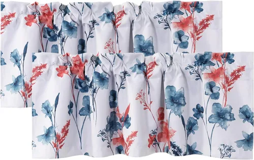 Miniatura 21 de H.VERSAILTEX Cenefas de cortina 100% opacas para ventanas de cocina, juego de 2 paneles de Cattleya con estampado floral Leah con aislamiento