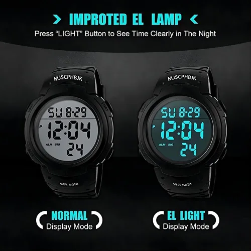 Miniatura 8 de Reloj deportivo militar, a prueba de agua, con luz LED en la pantalla, alarma, cronómetro, resistente al agua hasta 50 m de profundidad, para hombre.