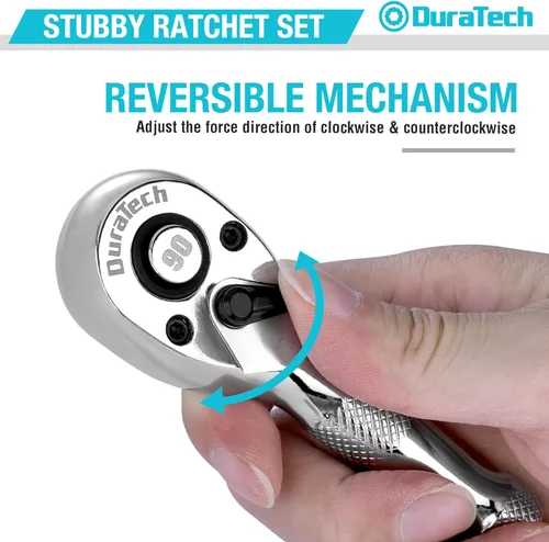 Miniatura 3 de DURATECH Juego de 3 Llaves de Trinquete Cortas, 90 Dientes 1/4" 3/8" 1/2" Llave de Vaso con Accionamiento, Mini Trinquete Pequeño con Cabeza CR-MO