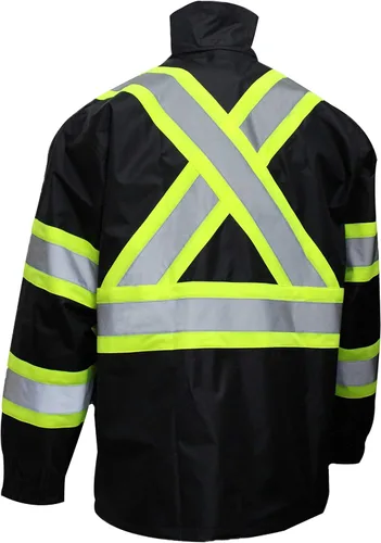 Miniatura 4 de TBK66 - Traje de lluvia clase 3, chaqueta, pantalones de alta visibilidad, parte inferior negra reflectante con patrón en X (juego de 3, S)
