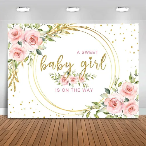 Miniatura 10 de Mocsicka Telón de fondo floral con texto en inglés "It's a Girl" para baby shower, acuarela, rosa, decoración de mesa para tartas, accesorios