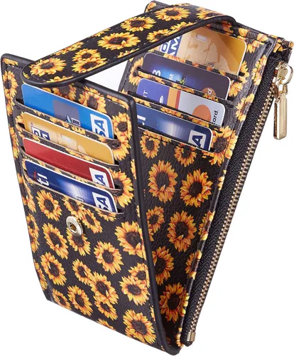 Miniatura 6 de Chelmon Cartera para mujer delgada con bloqueo RFID, billetera plegable con varios compartimientos para tarjetas con bolsillo con cremallera
