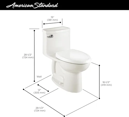 Miniatura 5 de American Standard 2403128.021 Compact Cadet 3, Inodoro de una pieza con asiento de cierre lento, delantero alargado, descarga a mano izquierda, Hueso