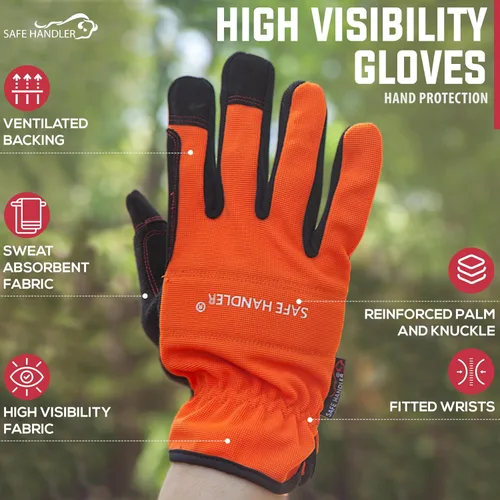 Miniatura 2 de SAFE HANDLER Guantes de alta visibilidad Alta visibilidad, comodidad transpirable, muñecas ajustadas, palma y nudillos reforzados, L/XL, 1 par