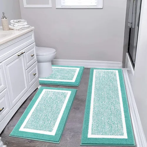 Miniatura 37 de Pauwer Juego de baño, alfombras de baño antideslizantes, alfombras de ducha absorbentes para suelo de baño, bañera y ducha, color azul aguamarina