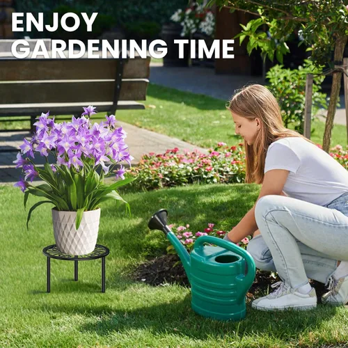 Miniatura 8 de TOSKING Soporte de metal resistente para plantas, patrón redondo de desplazamiento clásico de 9 pulgadas, patas niveladoras antideslizantes