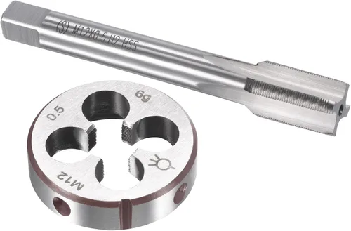 uxcell M12 x 0.020 in Juego de llaves métricas y troqueles, rosca de máquina con troquel de roscado redondo, kit de grifo y troquelado para