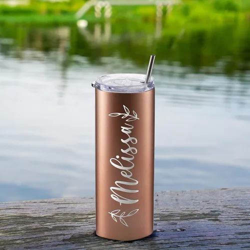 Miniatura 4 de Vasos delgados personalizados con tapa, regalos para ella de 20 onzas, rosa intenso, 12 diseños, vaso grabado personalizado con nombre, tazas Rosa
