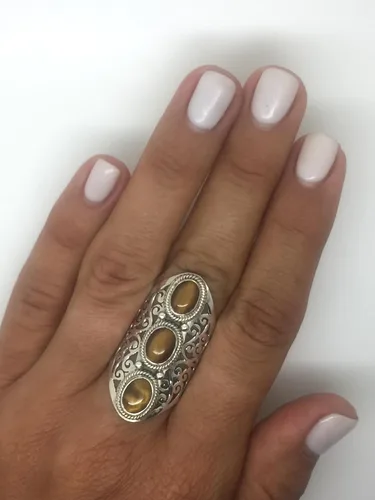 Miniatura 3 de Koral Jewelry - Anillo de encaje con diseño de ojo de tigre (3 piedras)